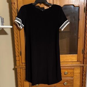 Tiana B. Black Dress with White Striped Sleeves
